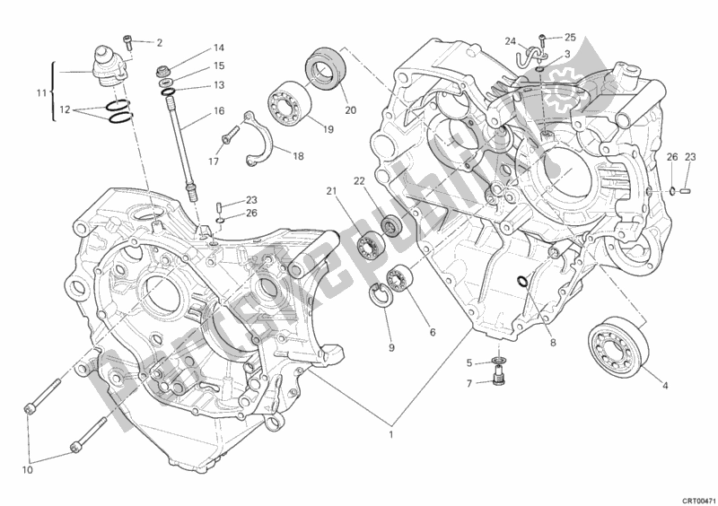 All parts for the Crankcase of the Ducati Superbike 848 USA 2009